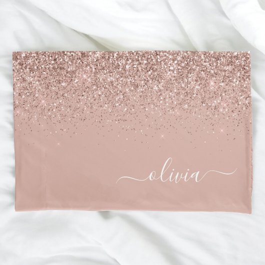 Roos Gold Blush Roze Glitter Script Monogram Girly Kussensloop