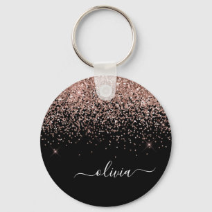 Roos Gold Blush Roze Glitter Script Monogram Girly Sleutelhanger