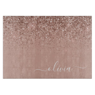 Roos Gold Blush Roze Glitter Script Monogram Girly Snijplank