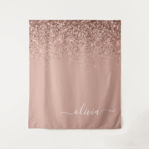 Roos Gold Blush Roze Glitter Script Monogram Girly Wandkleed