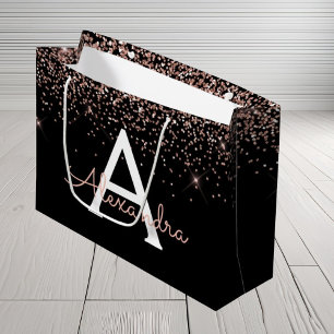 Roos Gold Blush Roze Glitter & Sparkle Monogram Groot Cadeauzakje