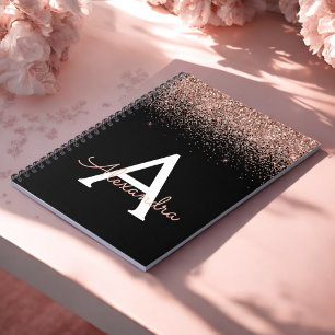 Roos Gold Blush Roze Monogram zwart Glitter Notitieboek