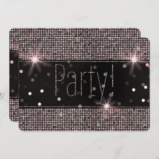 Roos Gold Blush Roze Sparkle Lights Party Kaart (Voorkant / Achterkant)