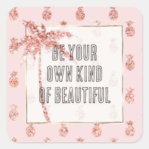 Roos Gold Blush Roze Tropische Glitter Ananas Vierkante Sticker