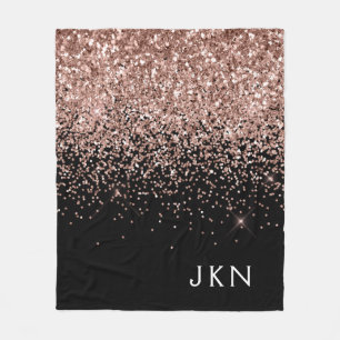 Roos Gold Blush Roze zwart Glitter Monogram Fleece Deken