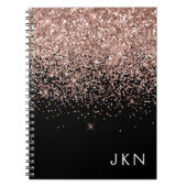 Roos Gold Blush Roze zwart Glitter Monogram Notitieboek (Voorkant)