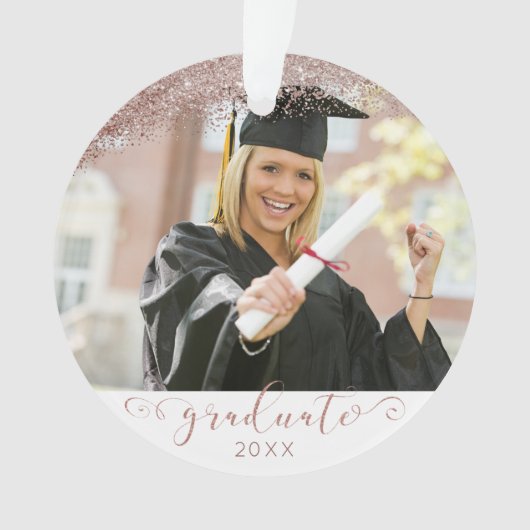 Roos Gold & Blush Script Afstuderen Photo Keepslag Ornament (voorkant)