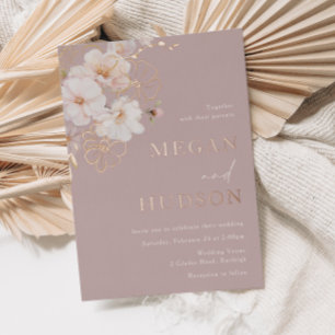 Roos Gold & Blush Wildflower Bruiloft Stoffig Roos Folie Uitnodiging