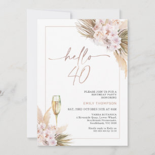 Roos Gold Boho Dry Floral Pampas 40e Verjaardag Kaart