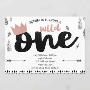 Roos Gold Boho Etnisch WILD ONE Girl 1e Verjaardag Kaart