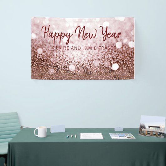 Roos Gold Bokeh Happy New Year Party Spandoek (Beurs)