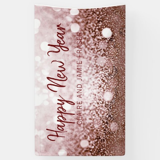 Roos Gold Bokeh Happy New Year Party Spandoek (Verticaal)