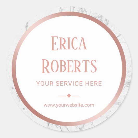 Roos Gold Border White Marble Business Promotion Ronde Sticker (Voorkant)