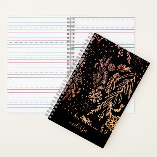 Roos Gold Botanical Doodle Pattern Handtekening Notitieboek (Binnen)