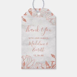 Roos Gold Botanische Bloemen Grijs Bruiloft Dank u Cadeaulabel