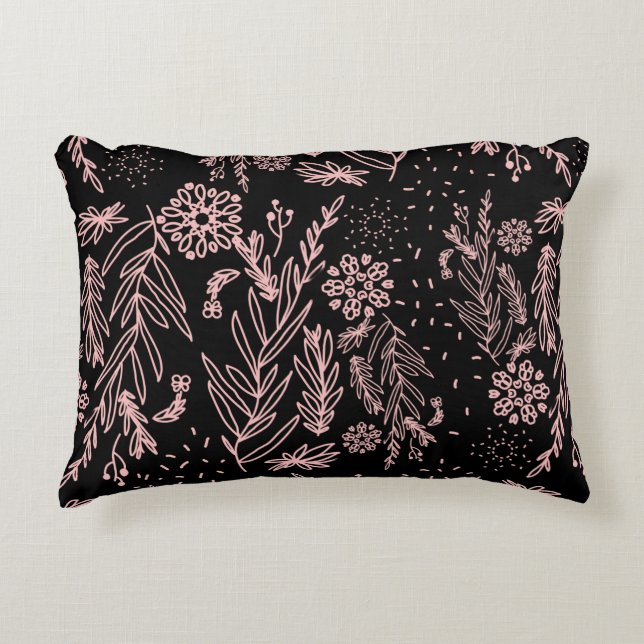 Roos Gold Botanische Doodle Patroon Accent Kussen (Voorkant)