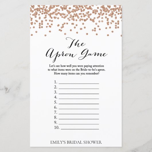 Roos Gold Brida Shower Game - Schort Game (Voorkant)