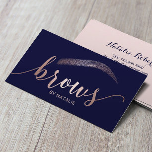 Roos Gold Brows Microblading Salon Typography Navy Visitekaartje