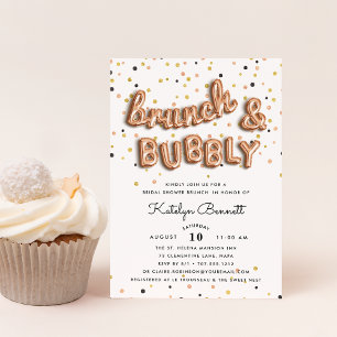 Roos Gold Brunch & Bubble Bridal Shower Invitation Kaart