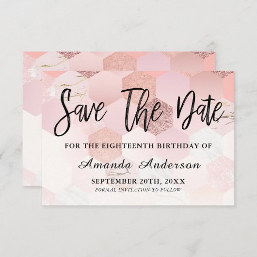 Roos Gold Brush Script 18e verjaardag Save The Date (Voorkant / Achterkant)