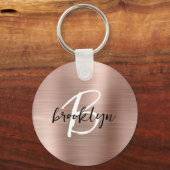 Roos Gold Brushed Metal Script Monogram Sleutelhanger (Voorkant)