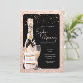 Roos Gold Bubble Champagne Birthday Party Kaart (Staand voorkant)