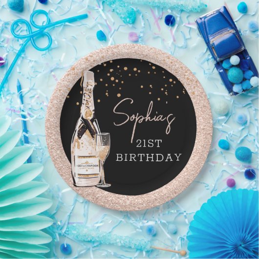 Roos Gold Bubble Champagne Birthday Party Papieren Bordje (Feest)