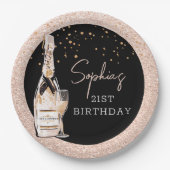 Roos Gold Bubble Champagne Birthday Party Papieren Bordje (Voorkant)