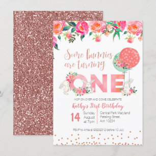 Roos Gold Bunny TWIN Birthday Floral Kaart