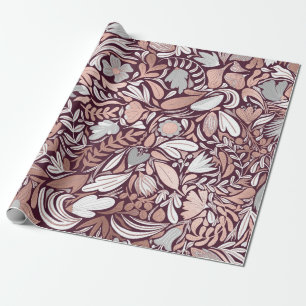 Roos Gold Burgundy Floral Illustration Pattern Cadeaupapier