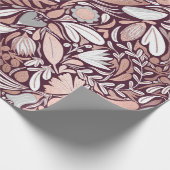 Roos Gold Burgundy Floral Illustration Pattern Cadeaupapier (Hoek)