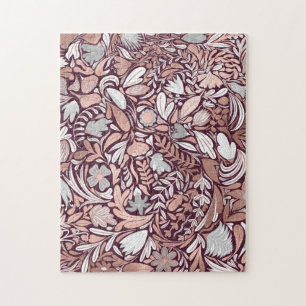 Roos Gold Burgundy Floral Illustration Pattern Legpuzzel