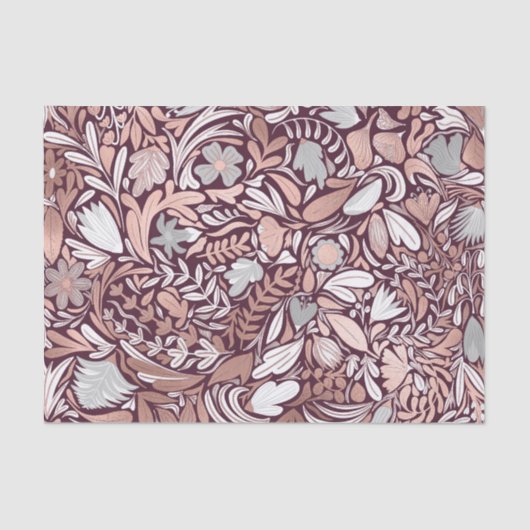 Roos Gold Burgundy Floral Illustration Pattern Tissuepapier (Voorkant)