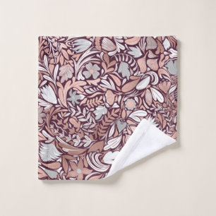 Roos Gold Burgundy Floral Illustration Pattern Washandje