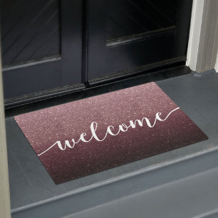 Roos Gold Burgundy Red Glitter Minimalist Welkom Deurmat