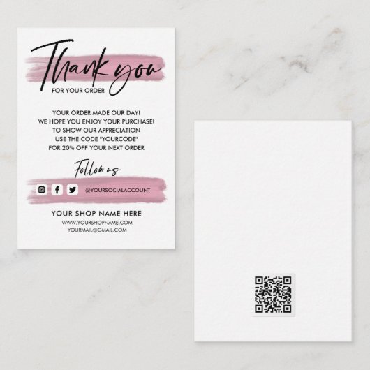 Roos Gold Business DANK U BEHANDELDE QR-CODE Informatiekaartje (Voorkant / Achterkant)