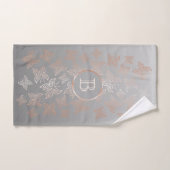 Roos Gold Butterflies Gray Pattern Monogram Handdoek (Handdoek)