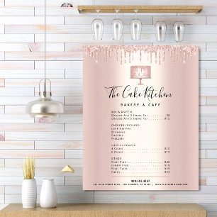 Roos Gold Cake Bakery Glitter Drip Menu Price List Poster