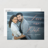 Roos Gold Calligraphy Script Foto Bewaar de datum Briefkaart (Voorkant / Achterkant)