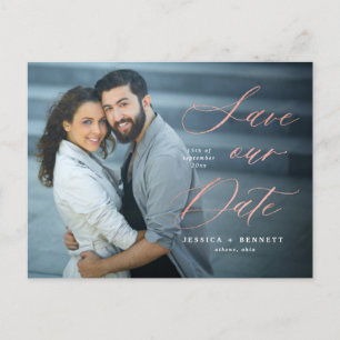 Roos Gold Calligraphy Script Foto Bewaar de datum Briefkaart