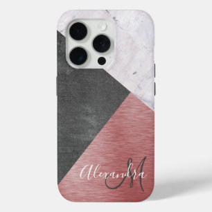 Roos Gold, Chalkboard en marmer - Monogram toevoeg iPhone 15 Pro Case