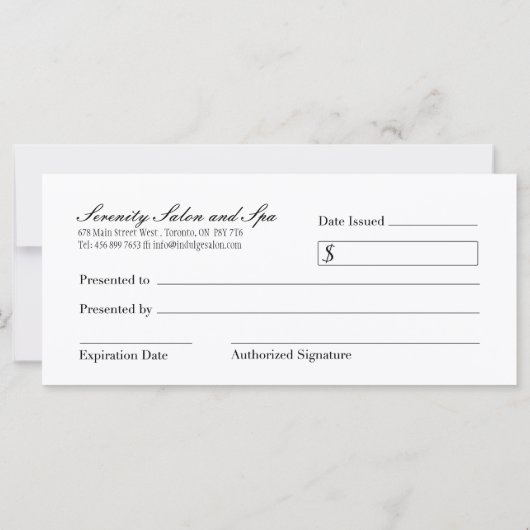 Roos Gold Chandelier Gift Certificate (Achterkant)