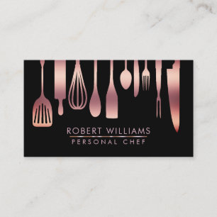 Roos Gold Chef Kitchen Tools Glitter Faux Catering Visitekaartje