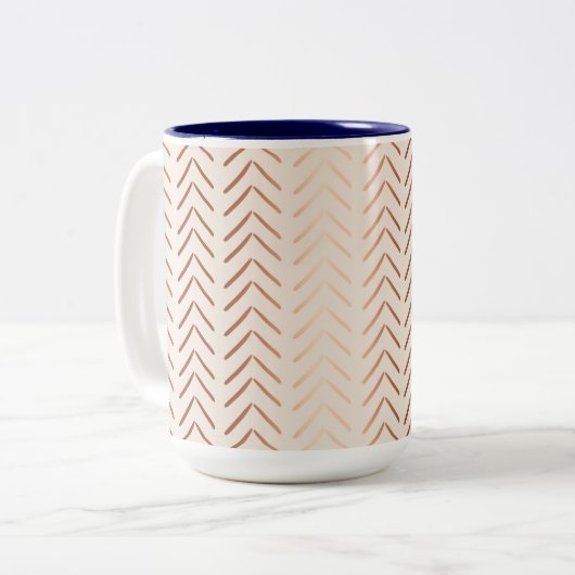 Roos Gold Chevron Pattern op Cream Tweekleurige Koffiemok (Voorkant links)