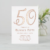 Roos Gold Chic 50th Birthday Party Folie Invitatio Folie Uitnodiging (Staand Voorkant)