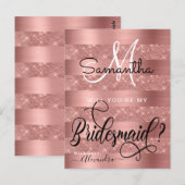 Roos Gold Chic Monogram Bruidsmeisje Voorstel Briefkaart (Voorkant / Achterkant)