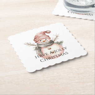 Roos Gold Christmas Snowman Kartonnen Onderzetters