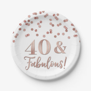 Roos Gold Confetti 40 en Fabulous Birthday Papieren Bordje