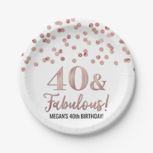 Roos Gold Confetti 40 en Fabulous Birthday Papieren Bordje
