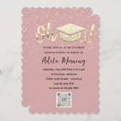 Roos Gold Confetti Afstuderen QR-code Kaart (Voorkant / Achterkant)